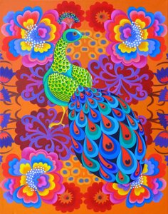 Pauw met bloemen, 2015 door Jane Tattersfield