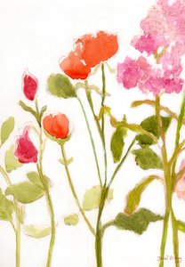 Bloemstuk met Oranje en Roze Rozen