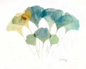 Ginkgo bladeren gelaagd met zachte kleuren, circa 2021