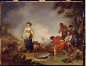 Jakob ontmoet Rachel bij de bron door Januarius Zick