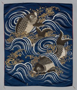 Geschenkhoes (Fukusa) met Karper in Golven door Japan, Meiji period