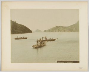Ingang van Nagasaki, Japan (handgekleurde zwart-wit foto) door Japanese Photographer