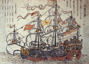 Een Nederlands schip (houtsnede) door Japanese School