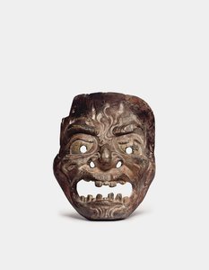 Een houten Gigaku-masker