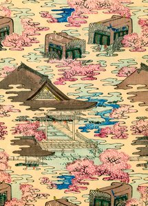 Abstract landschap met huizen door Japanese School
