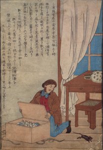 Audubon opent zijn doos met aquarellen vernietigd door Noorse ratten, ca. 1872-77