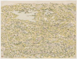 Vogelperspectief van de Kiso-snelweg van Edo naar Kyoto, 1819