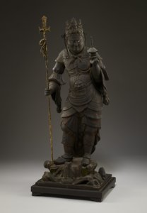 Bishamonten (Vaisravana, beschermer van het noorden) (hout met metaal en bladgoud) door Japanese School
