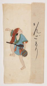 Dansende figuur, Add MS 5252, f.70, eind 17e eeuw (zijden applique, oshi-e,  kleur op papier-maché) door Japanese School