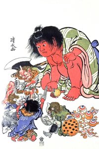 Demonen, midden 19e eeuw (prent) door Japanese School