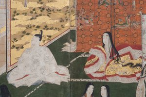 Detail van Lente in het Paleis, zesdelig scherm uit Het Verhaal van Genji, c.1650 (inkt, kleuren & goud op papier)