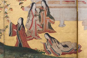 Detail van Lente in het Paleis, zesdelig scherm uit Het Verhaal van Genji, c.1650 (inkt, kleuren & goud op papier)