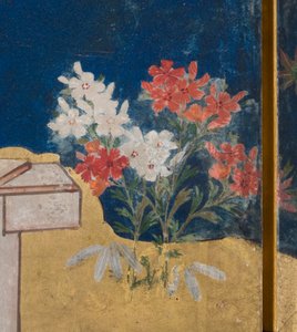 Detail van Lente in het Paleis, zesdelig scherm uit Het Verhaal van Genji, c.1650 (inkt, kleuren & goud op papier) door Japanese School