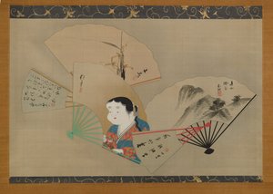 Vijf waaiers, door Sakai Hoitsu, Tani Buncho, Haruki Nanko, Kameda Bosai en Kikuchi Gozan, ca. 1820s door Japanese School