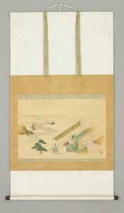 Huis in landschap, begin 18e eeuw (inkt en kleur op papier) door Japanese School
