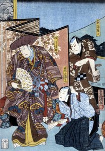 Japanse prent: mannen en scherm, n.d.