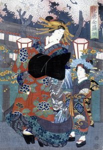 Japanse prent: vrouw en kind, n.d. door Japanese School