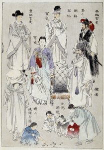 Korea: traditionele kostuums van de edelen - Japanse prent door Japanese School