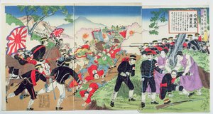 Verpleegsters van het Rode Kruis tijdens de Chinees-Japanse Oorlog van 1894-95 (kleur houtsnede) door Japanese School