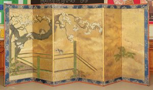Een van een paar beschilderde schermen, Japans, laat 17e of vroeg 18e eeuw door Japanese School