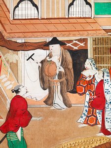 Osakazu Byobu - Japans kamerscherm met acht panelen (schilderij) door Japanese School
