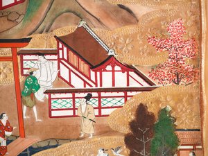 Osakazu Byobu - Japans kamerscherm met acht panelen (schilderij) door Japanese School