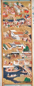 Osakazu Byobu - Japans kamerscherm met acht panelen (schilderij) door Japanese School