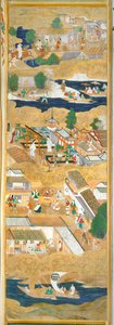 Osakazu Byobu - Japans kamerscherm met acht panelen (schilderij) door Japanese School