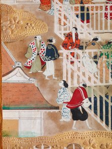 Osakazu Byobu - Japans kamerscherm met acht panelen (schilderij) door Japanese School