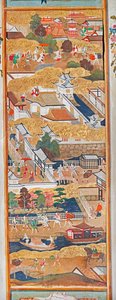Osakazu Byobu - Japans kamerscherm met acht panelen (schilderij) door Japanese School