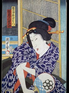 Portret van actrice met waaier door Japanese School