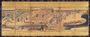 Zesdelig scherm met het Noh-spel Funa-Benkei, ca. 1660 door Japanese School