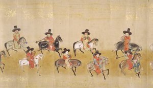 Zesde Koreaanse Ambassade naar Japan in Meireki 1 ten tijde van Tokugawa Ietsunas opvolging in 1651, mogelijk door Kano Masunobu (1625-94) (rolschildering) (detail) door Japanese School