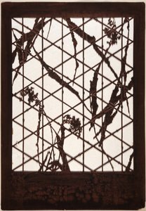 Stencil: Graan, Schors en Takken op Bamboe Trellis door Japanese School