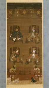 De vier godheden van het Kōyasan tempelcomplex, late 14e eeuw, Nanbokuchō periode, hangende rol door Japanese School