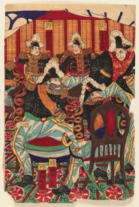 Drie bladen van een drieluik, 1868-1912 door Japanese School