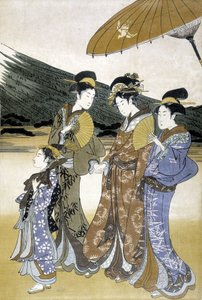 Drie vrouwen en kinderen, Japanse prent
