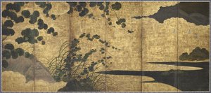 Wijnstokken, hut, grassen en kustvogels, Momoyama-periode, 1568-1615 door Japanese School
