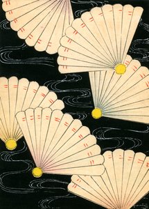 Witte waaiers op een zwarte achtergrond door Japanese School