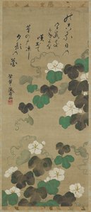 Yugao Wijnstokken en een Gedicht, Hangende Rol, 18e-19e eeuw door Japanese School