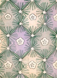 Kleur houtsnede van dennenaalden en bloemen door Japanese School