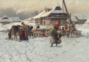 Sneeuwballen gooien, 1892 door Jaroslav Veshin