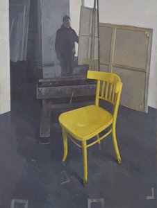 Studio-interieur met gele stoel, 2023 (olieverf op doek)