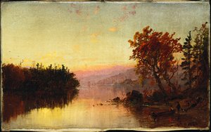 Greenwood Lake bij schemering, 1873 door Jasper Francis Cropsey