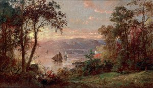 Zeilen (De Hudson bij Tappan Zee) 1883 (olieverf op doek) door Jasper Francis Cropsey