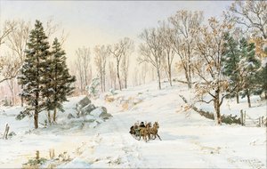 Winter op Ravensdale Road, Hastings-on-Hudson, New York, 1890 door Jasper Francis Cropsey