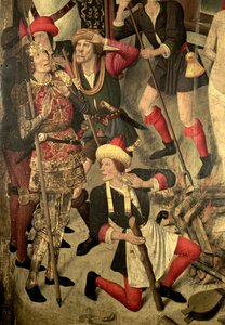 St. Vincent Altaarstuk: Marteling van St. Vincent op de grill, Dacian en beulen (detail) door Jaume Huguet