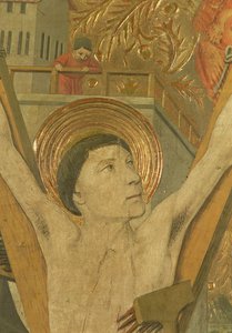 Het martelaarschap van St. Vincent, detail van Vincent aan het kruis door Jaume Huguet
