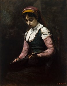 Meisje met Mandoline door Jean-Baptiste-Camille Corot