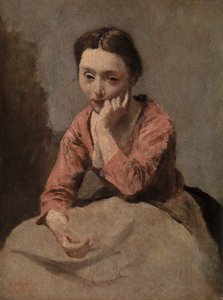 Peinzende jonge vrouw door Jean-Baptiste-Camille Corot